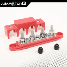 Red 12V 250A 4 Post Busbar Bus Bar Power Distribution Block With Cover 5/16"