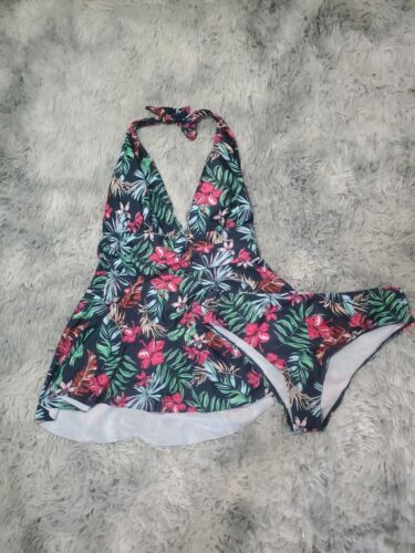 Paproos 2-Piece Women's Bathing Suit Size XL Halter Floral Tropical NWT