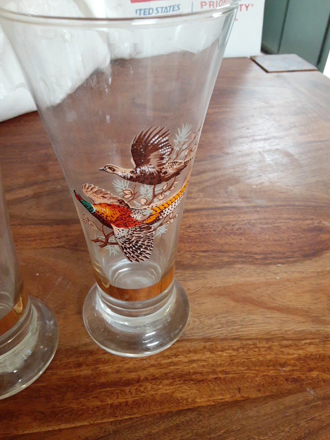2 Tall Vintage Beer Glasses With Pheasants Clear Glass 7 1/4" Tall | eBay