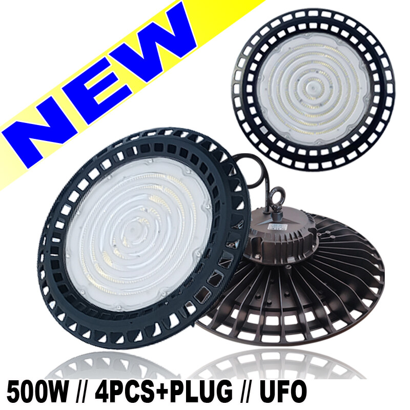 500W UFO LED High Bay Light 4-Pack 6500K Commercial Warehouse Lighting