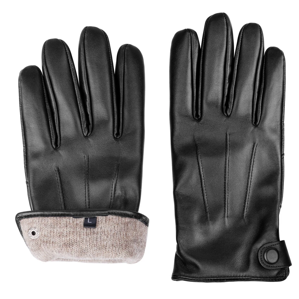 Men Winter Sheepskin Leather Gloves, Warm Touchscreen Texting Gloves w/Cashmere