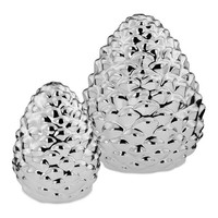 Deko Pinienzapfen 2-Teilig 8,5/15 Cm Porzellan Silber Weihnachtsdeko Winterdeko