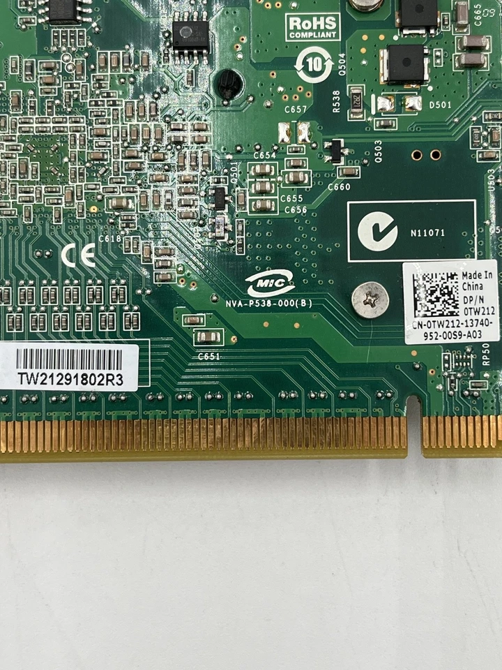 NVIDIA QUADRO PCI-E x 16 GRAPHICS CARD MIC NVA-P538 256MB Dell P/N 0TW212 FR SHP - Image 2 of 4