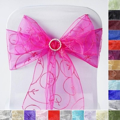 25 Embroidered Organza CHAIR SASHES Ties Bows Wedding Party Decorations SALE