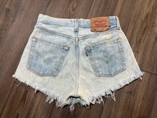 Vintage Levi  s 501 Original Cutoff Shorts W27 High Rise Frayed Button Fly Denim