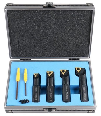 Accusize Industrial Tools 3/4 4pc Indexable Stubby Length Boring Bar Set, w/Carb