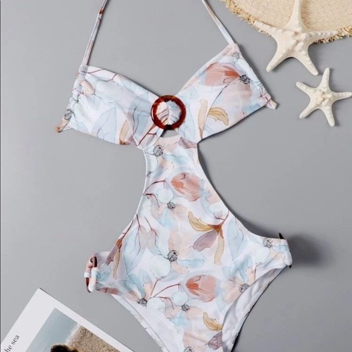 Maillot de bain une pièce boho monokini neuf floral et blanc été maillot de bain natation XL NEUF avec étiquette - Photo 6/7