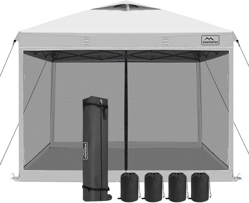 10x10ft Pop Up Canopy Tent with Mesh Side Walls,4 Sandbags,1 Roller Bag(White...