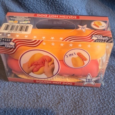 Sunny Days Squish Hot Dog 2-in-1 Tactile Squeeze Toy, Orange/Yellow/Red