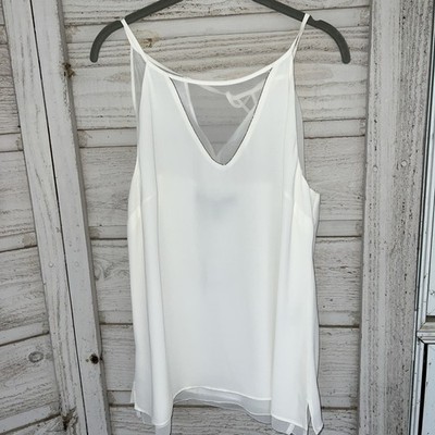 White House Black Market Sleeveless White Blouse Sheer Overlay  Women L NEW