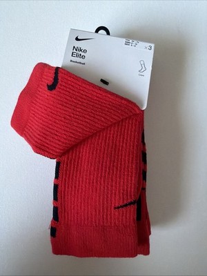 Nike Elite Dri Fit Crew Socks 3 Pair - Red/Black Men s 6-8, YTH 5Y-7Y, WMN 6-10