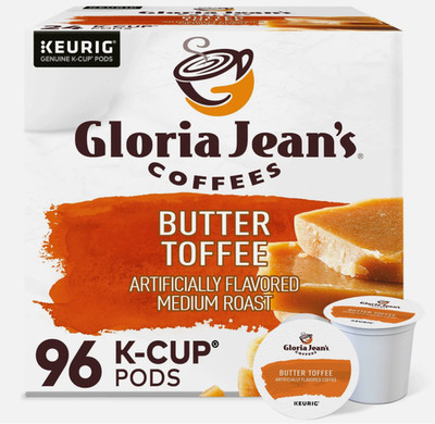 Gloria Jean's Butter Toffee Coffee, Keurig K-Cup Pod, Medium Roast, 96 Count