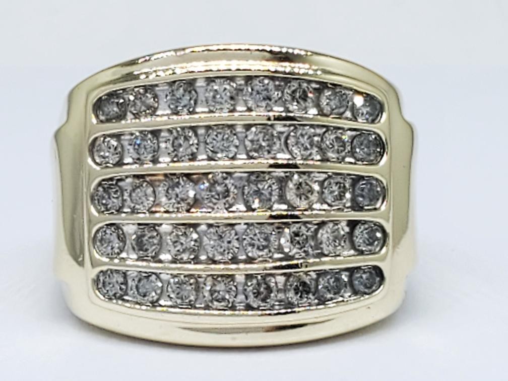 Diamond 5 Row Wide Cluster Ring Solid 10K Yellow … - image 2