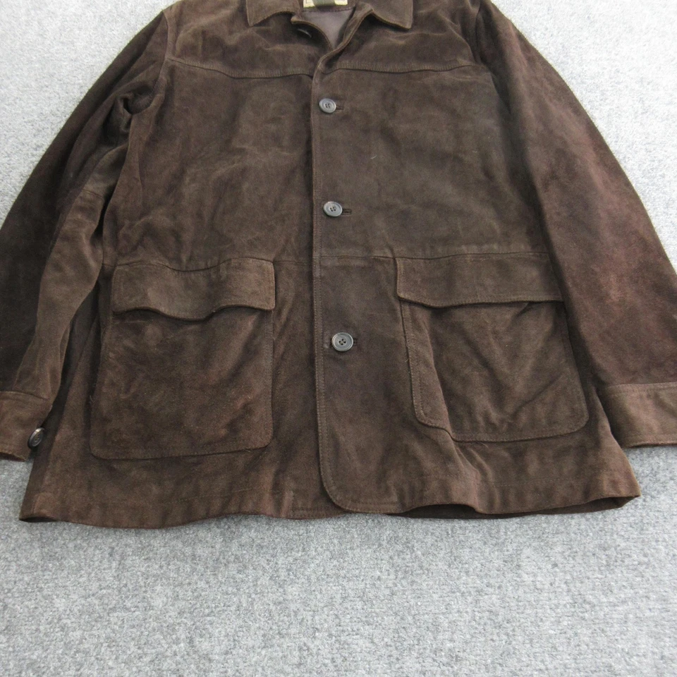 Chaqueta L.L.Bean Para Hombre Grande Alta Marrón Gamuza Cuero Tareas Abrigo Botón Delantero Foto 3 de 4