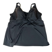 Swim Cacique 42F 42DDD Lightly Lined Plunge Tankini Top Solid Black 0204