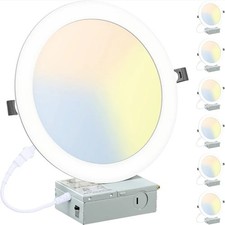 6 Pack 8 Inch LED Recessed Lighting with Junction Box Ultra-Thin, 3000K/4500K...