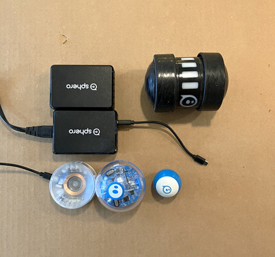 Sphero Robot Lot   SPRK+, Mini, Ollie w/ 2 Charging Bases & Cable   Tested Work