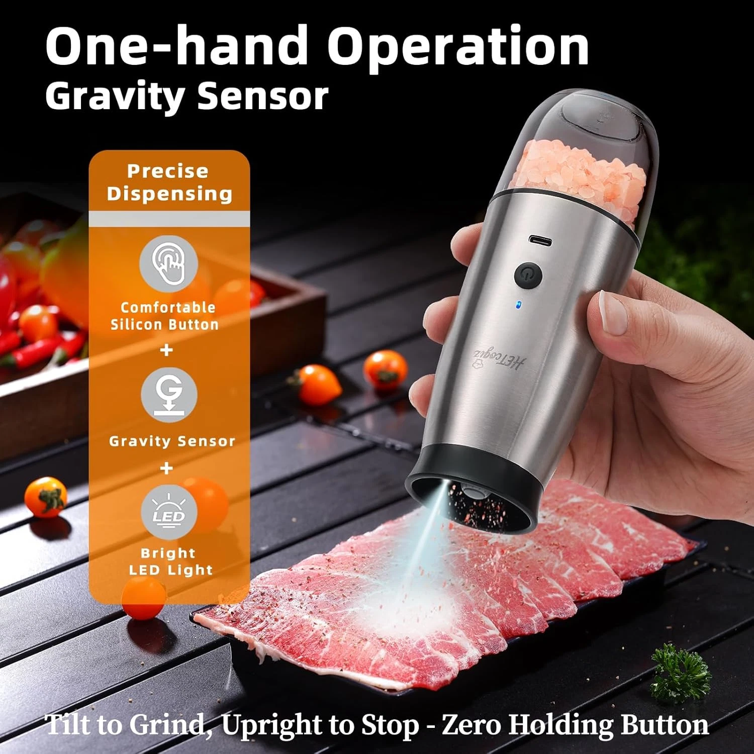 Gravity Electric Salt Pepper Grinder Set Safe Base 2 Pack Automatic Mill Filling