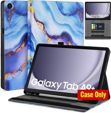 Premium Leather Folio Stand Case for Samsung Galaxy Tab A9 11" 2023, Blue Marbl