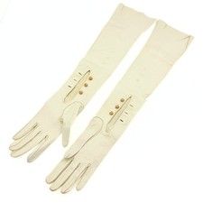 Vintage Mousquetaire-Style Opera White Leather Faux Pearl Gloves