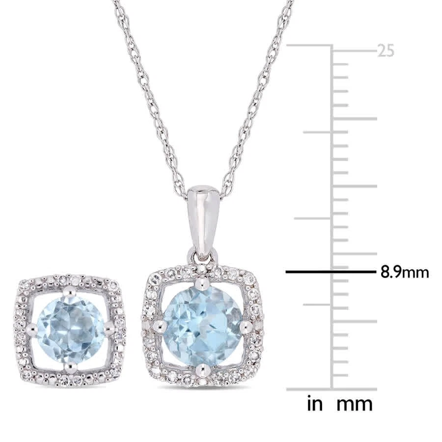 AMOUR 2-piece Set Of 2 CT TGW Sky Blue Topaz and 1/6 CT TW Diamond Square Halo - Image 2 of 4