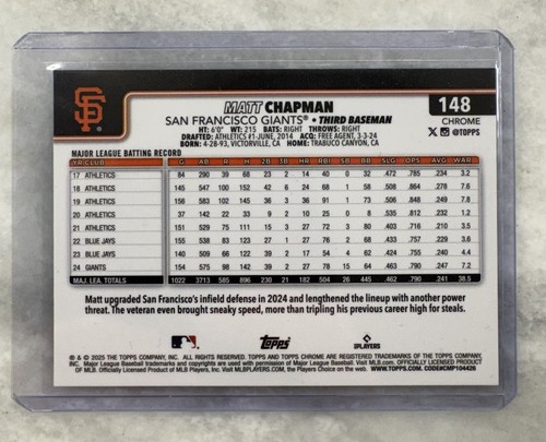 2025 Topps Chrome MATT CARPENTER GREEN LAVA REFRACTOR /99 San Francisco Giants - Picture 2 of 2