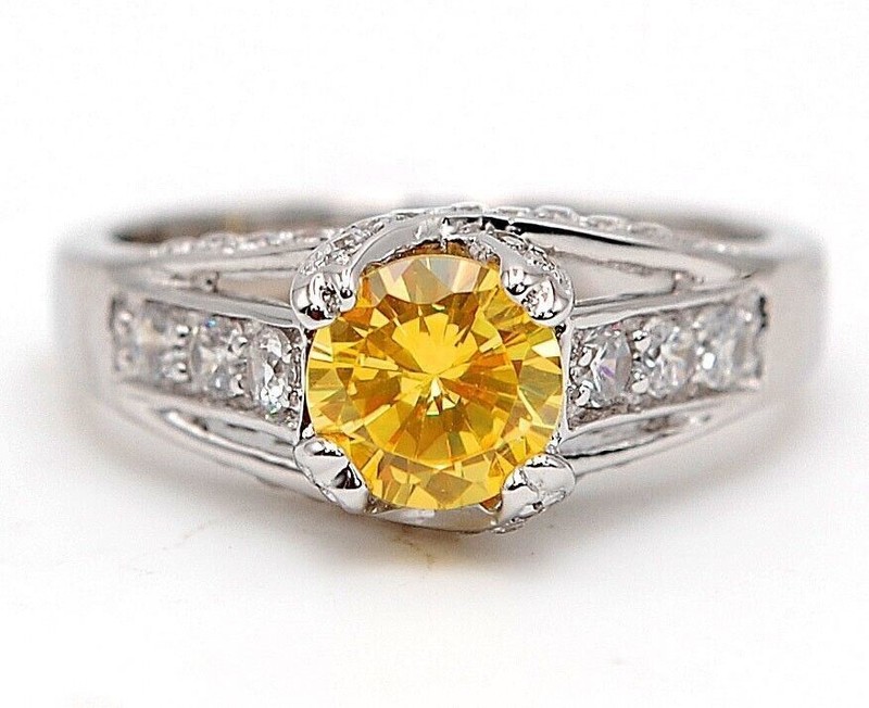 2CT Heat Treated Yellow Topaz 925 Solid Sterling Silver Ring Sz 8 U2-6
