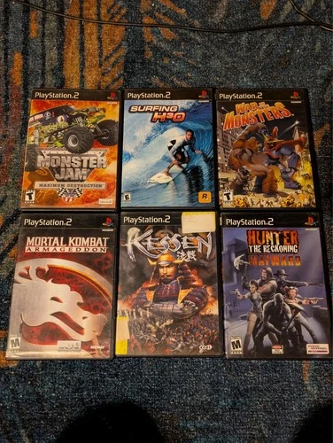 PS2 6 Game Lot | Monster Jam, Mortal Kombat, Kessen, Hunter, Surfing, Monsters