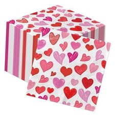 50 PCS Valentines Paper Napkins Watercolor Heart Disposable Napkins for