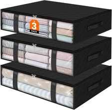 under Bed Storage Bins, 3-Pack 40L Foldable Fabric Storage Bags with Transparent