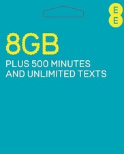 EE Sim With 8GB Of Data 500 Mins/Unlimited Texts For 30 Days. C