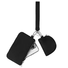 Mini Zip Around Wristlet Keychain Wallet for Women Detachable Dual Pouch Wris...