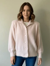 Stillman Studio Angora Blend Cardigan Sweater Jacket size L Light Pink Vintage B