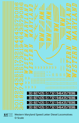 K4 O Scale Decals Western Maryland Diesel Locomotive Yellow Speed Letter