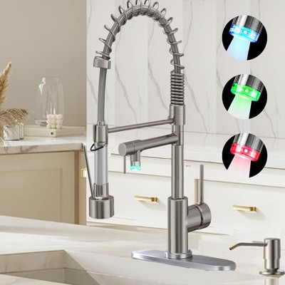 Smart Kitchen Faucet, 3 Modes Pull Down Sprayer, LED Temperature Control, Cer...