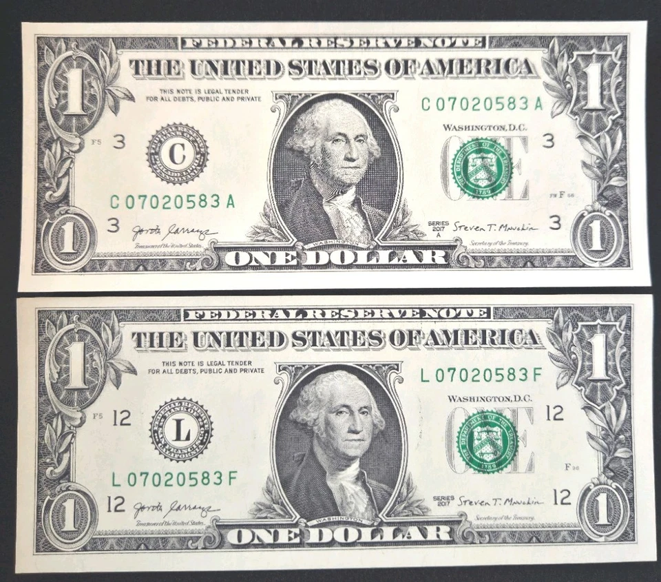 Same Matching Serial Number $1 Bill. Duplicate Serial Number. Unique Dollar. - Image 2 of 3