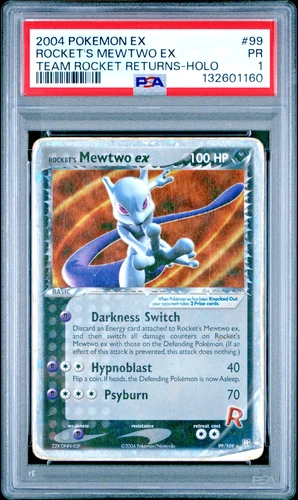 PSA 1 PR 2004 Pokemon Team Rocket Returns Rocket's Mewtwo EX Holo Foil 99/109
