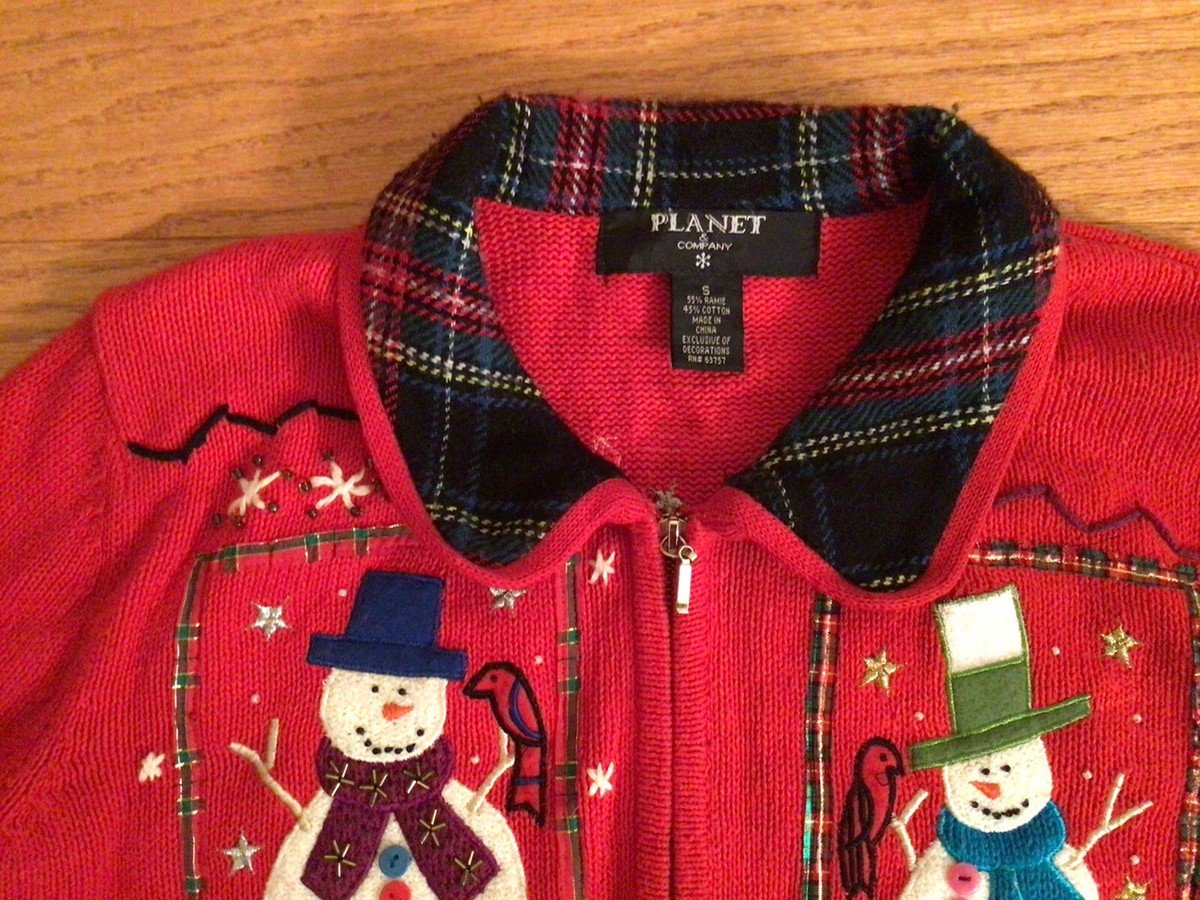 planet and Company zip front cardigan holiday sweater size small