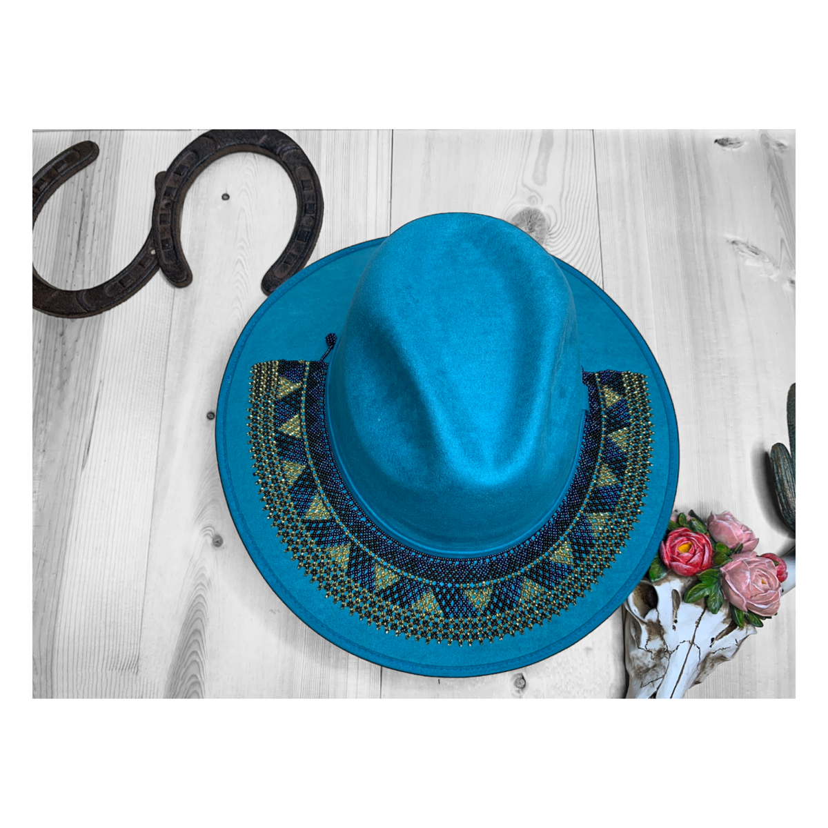 Suede Cowgirl Hat with Beaded Huichol Hat Band Beaded Cowgirl Hat – Beyond the Canvas by Yaya main image 4