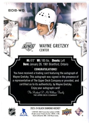 2023-24 UD Black Diamond WAYNE GRETZKY Pure Black Auto Autograph #d/10 Kings - Picture 2 of 2