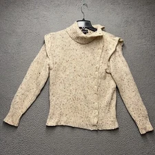 Gitano Sweater Womens 38 Tan Asymmetrical Button Front Frilled Shoulders 80s 90s
