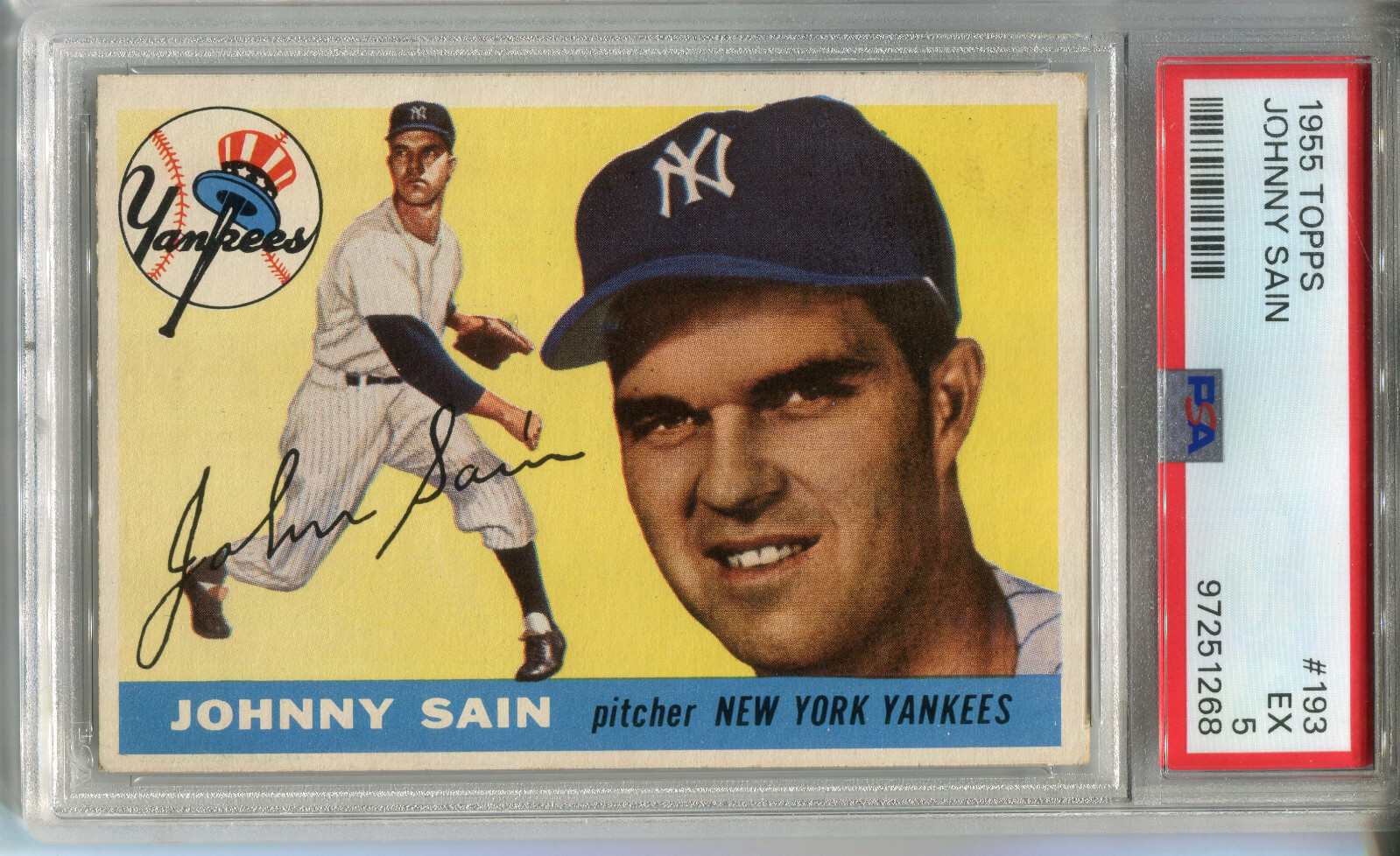 1955 Topps #193 Johnny Sain PSA 5 EX New York Yankees