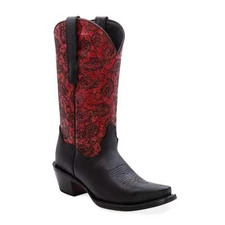 Ladies Genuine Leather Emma Snip Toe Print Shaft Black Boots Handcrafted Quality