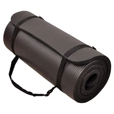 Signature Fitness 1" Extra Thick Exercise Fitness Yoga Mat w/ Carry Strap, Black