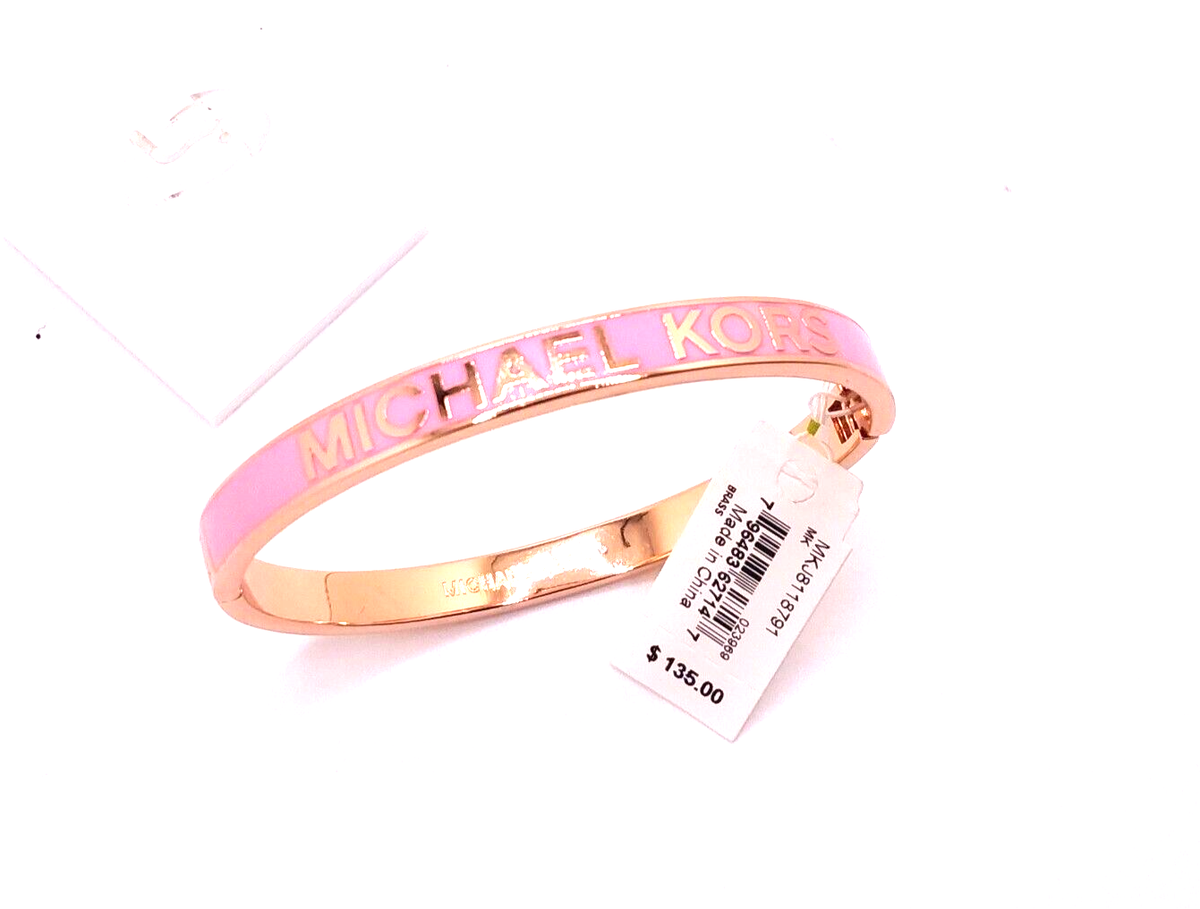Michael Kors Signature Logo Hinged Bangle Pink Rose Gold MSRP