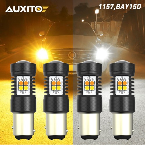 4X Super White/Amber BAY15D 16SMD 1157 Switchback LED Bulb Turn Signal DRL Light