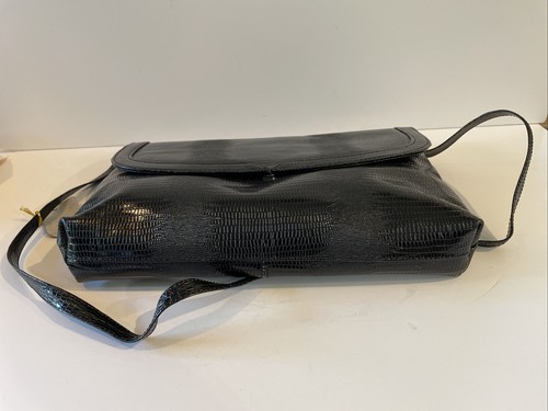 Vintage black leather Almondo purse crocodile Vinyl Shoulder Bag 13x9 - Picture 12 of 12