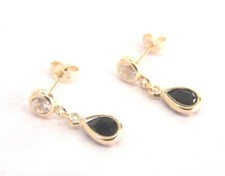 9ct Gold Small Teardrop Sapphire CZ DROP EARRINGS Mum's Mothers B'day GIFT BOX