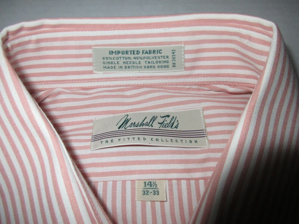 Camisa ajustada de colección para hombre Marshall Field con botones manga larga cuello pequeño rosa Foto 3 de 4