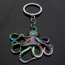 Octopus Tentacles Love Coral Reef Pendant Charm Keychain Key Chain Neon Rainbow